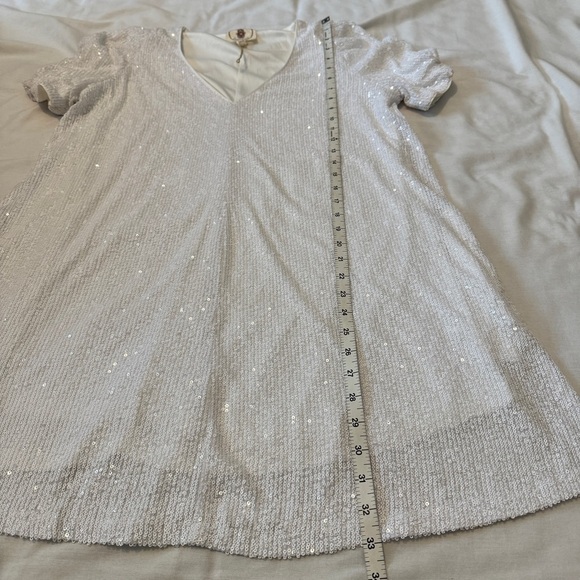 Muche Et Mouchette OS White Sequin Mini Dress ~ Cocktail Party Holiday Festive - Picture 5 of 7
